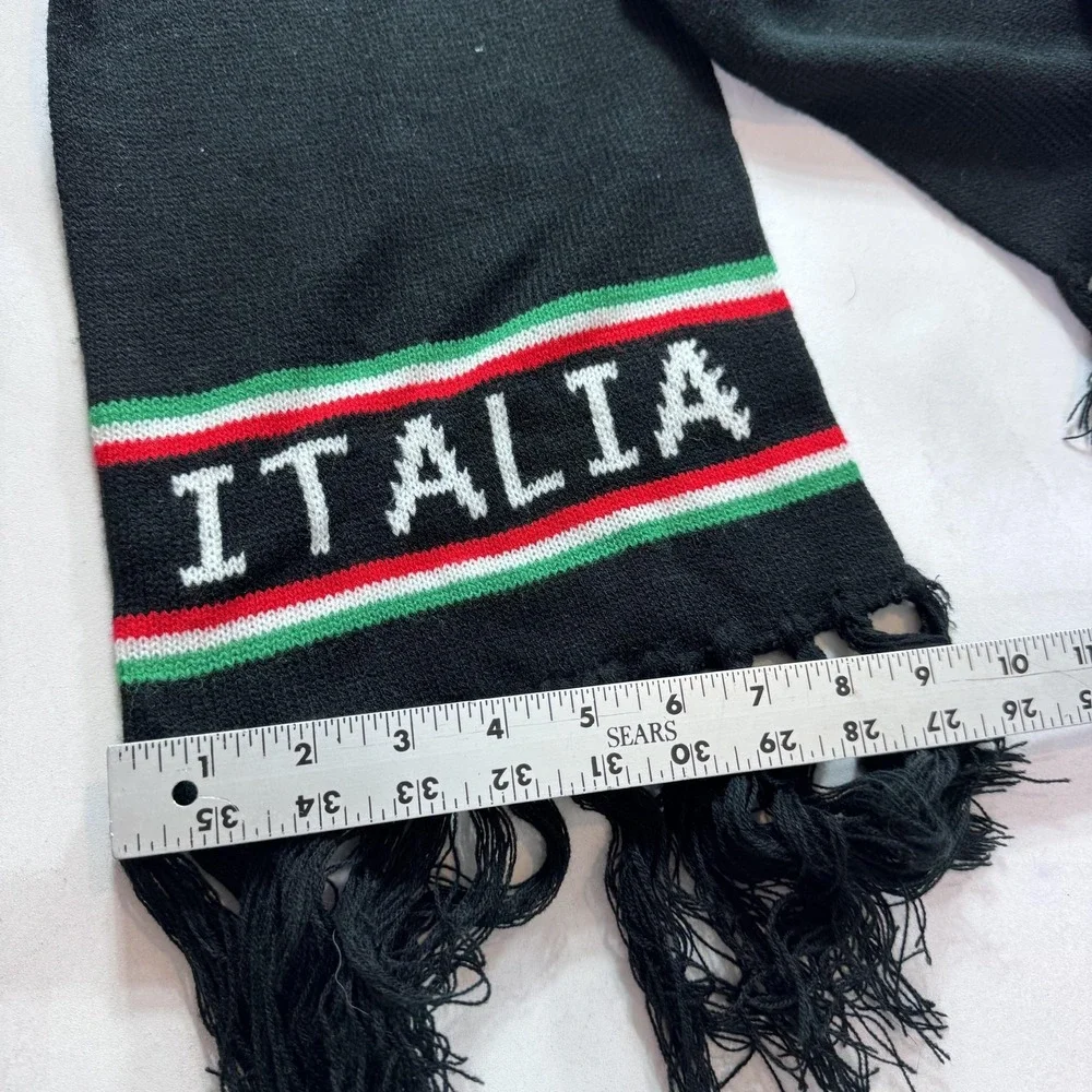 Italy Scarf Mens One Size Black Soccer Knit Fringe Tassels Italia Fan Warm